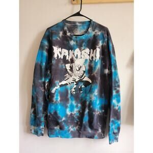 Mens XL-Kakashi Naruto Shippuden Anime Sweater Blue Tie Dye Fleece Pullover